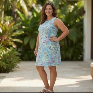 Stitch by Chenault Flamingo Sleeveless Tropical Print  XL Resortwear Vacation